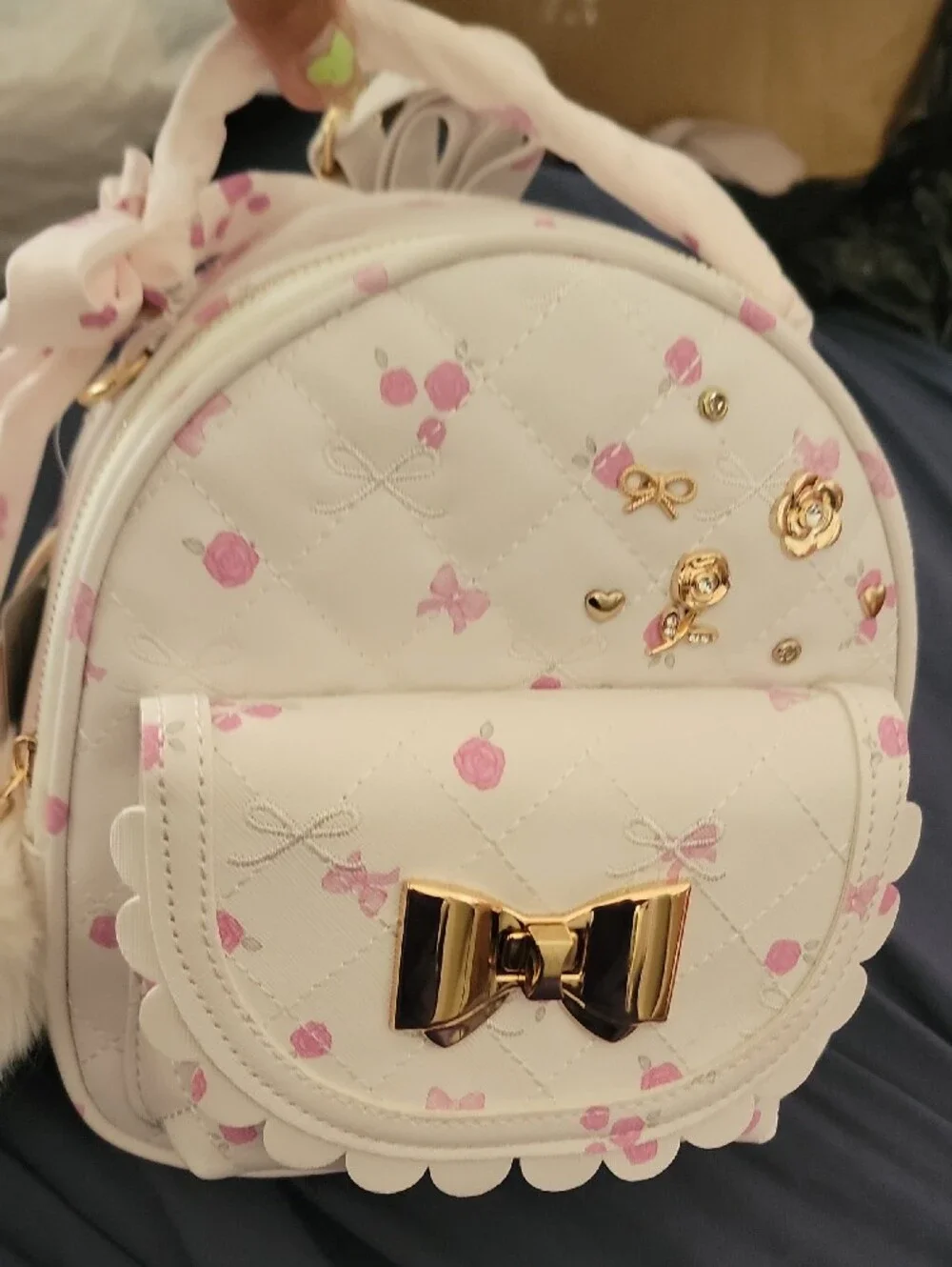 Under One Sky White & Pink Mini Kids Backpack with Gold Bow
